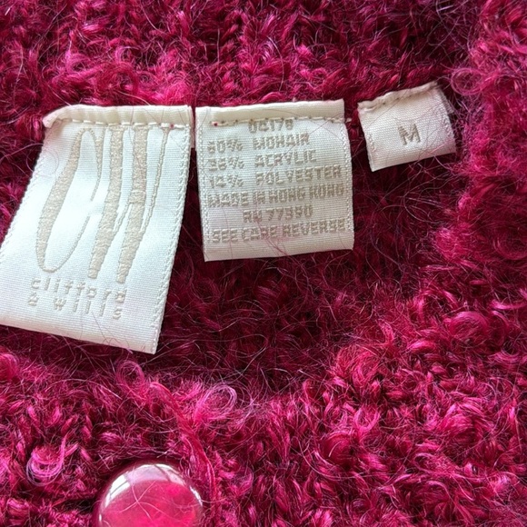 Clifford & Wills Mohair Cranberry Aubergine Cardigan Fuzzy Marled Boucle - Picture 7 of 13